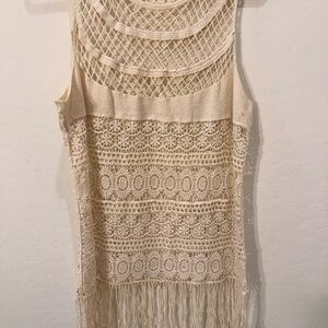 Crochet Fringe Tank Top - Cream Lace Knit Women's Tank